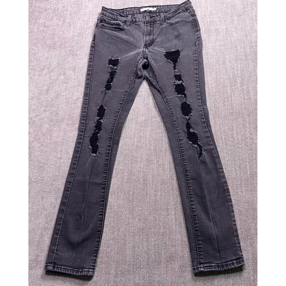 Levi's 711 Skinny Jeans Womens 30 Black Denim Distressed Gorpcore Streetwear